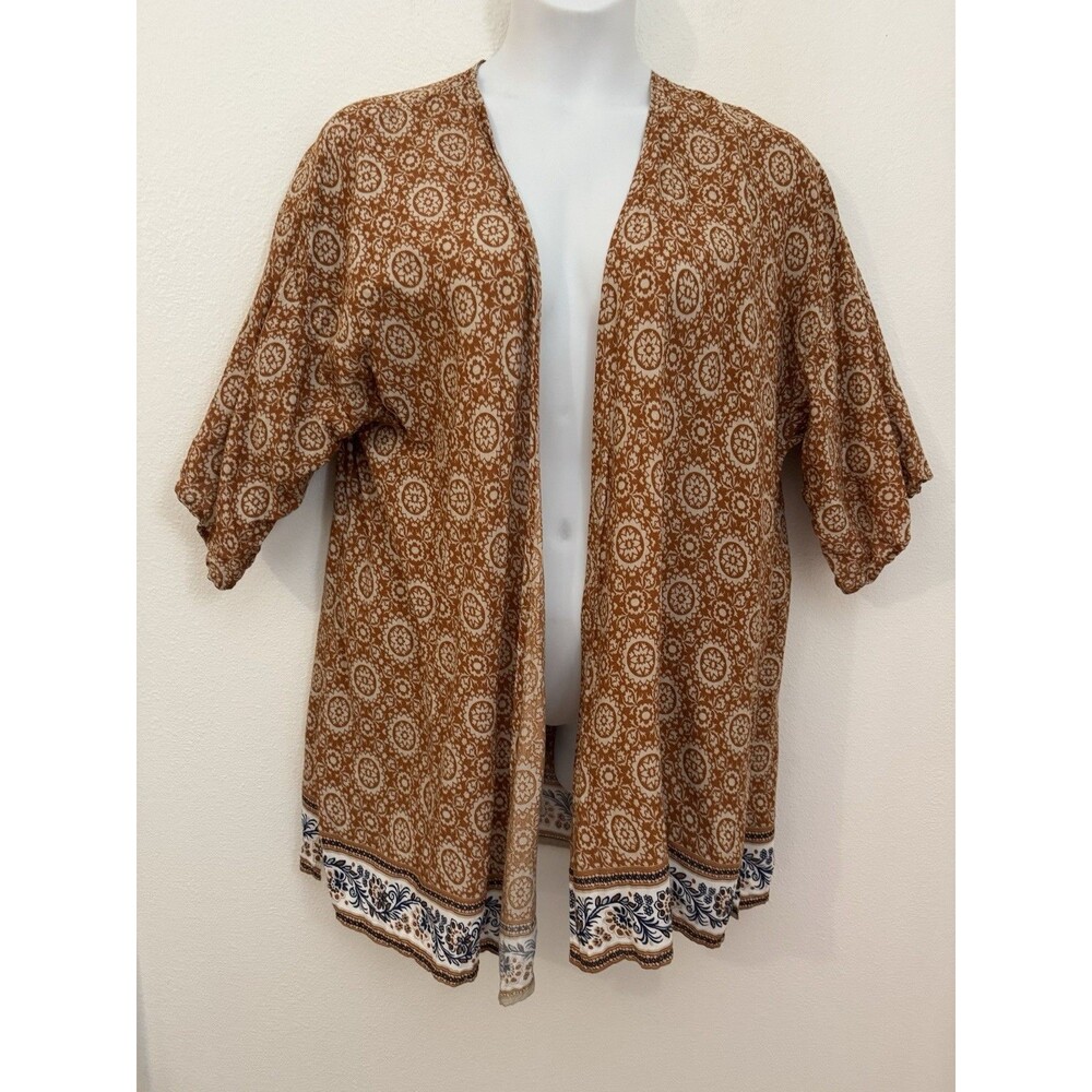 Women Within Kimono Cardigan Rayon Gold Boho Hippie Open 1x EUC Lightweight 20